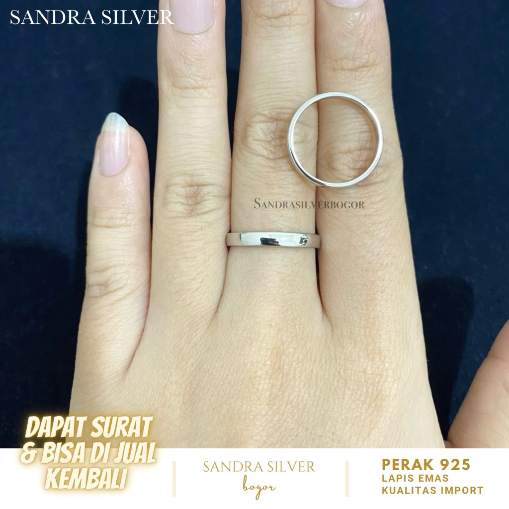 Cincin Ring Polos Perak 925 lapis emas putih