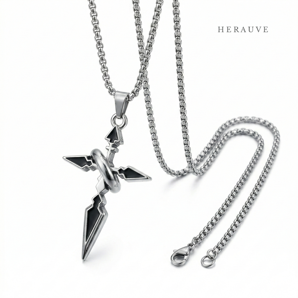 Herauve Kalung Tetia Titanium Silver Kalung Gantung Punk Fashion Kalung Rantaian Eropa Pria Wanita