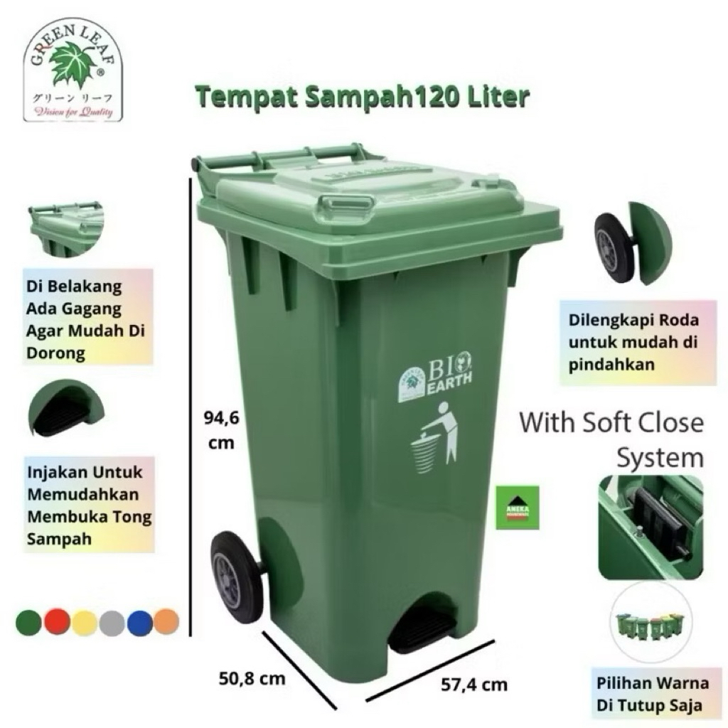 Tempat Sampah Injak Roda Greenleaf 100Lt 120Lt 240Ltr