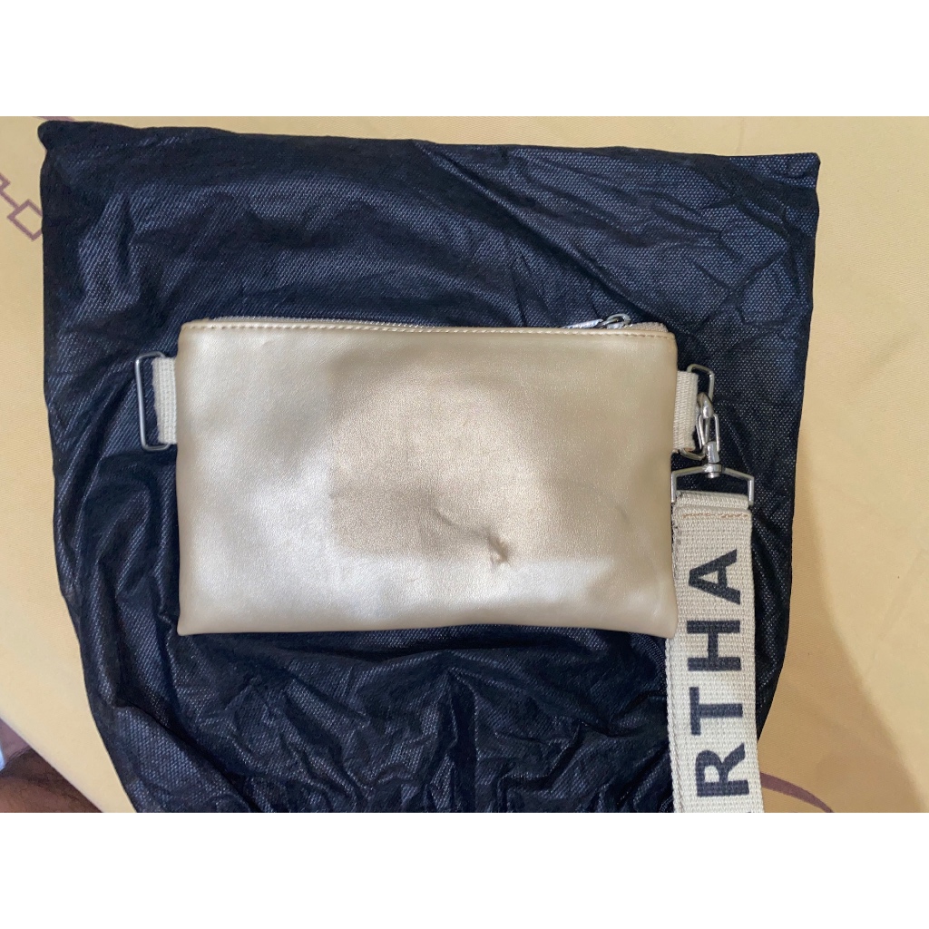 tas sling bag clutch hand bag wanita cewe brand Alice Martha leather canvas yellow gold - LIKE NEW