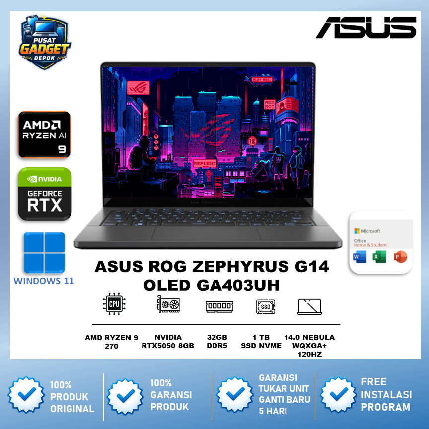 LAPTOP Asus ROG ZEPHYRUS G14 OLED GA403UH AMD Ryzen 9 270 32GB SSD 1TB 14 NEBULA WQXGA+ 120HZ RTX505