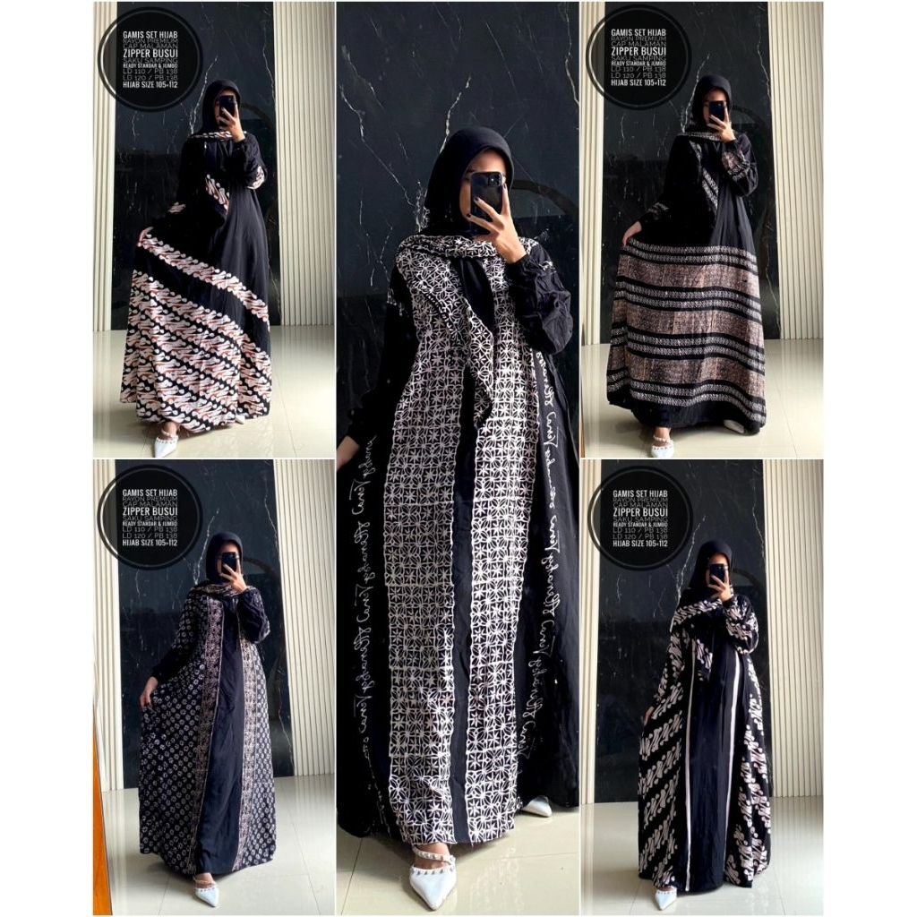 Gamis Set Hijab Rayon Premium || Zipper (resleting) busui friendly || Cap Malaman by Alena Batik