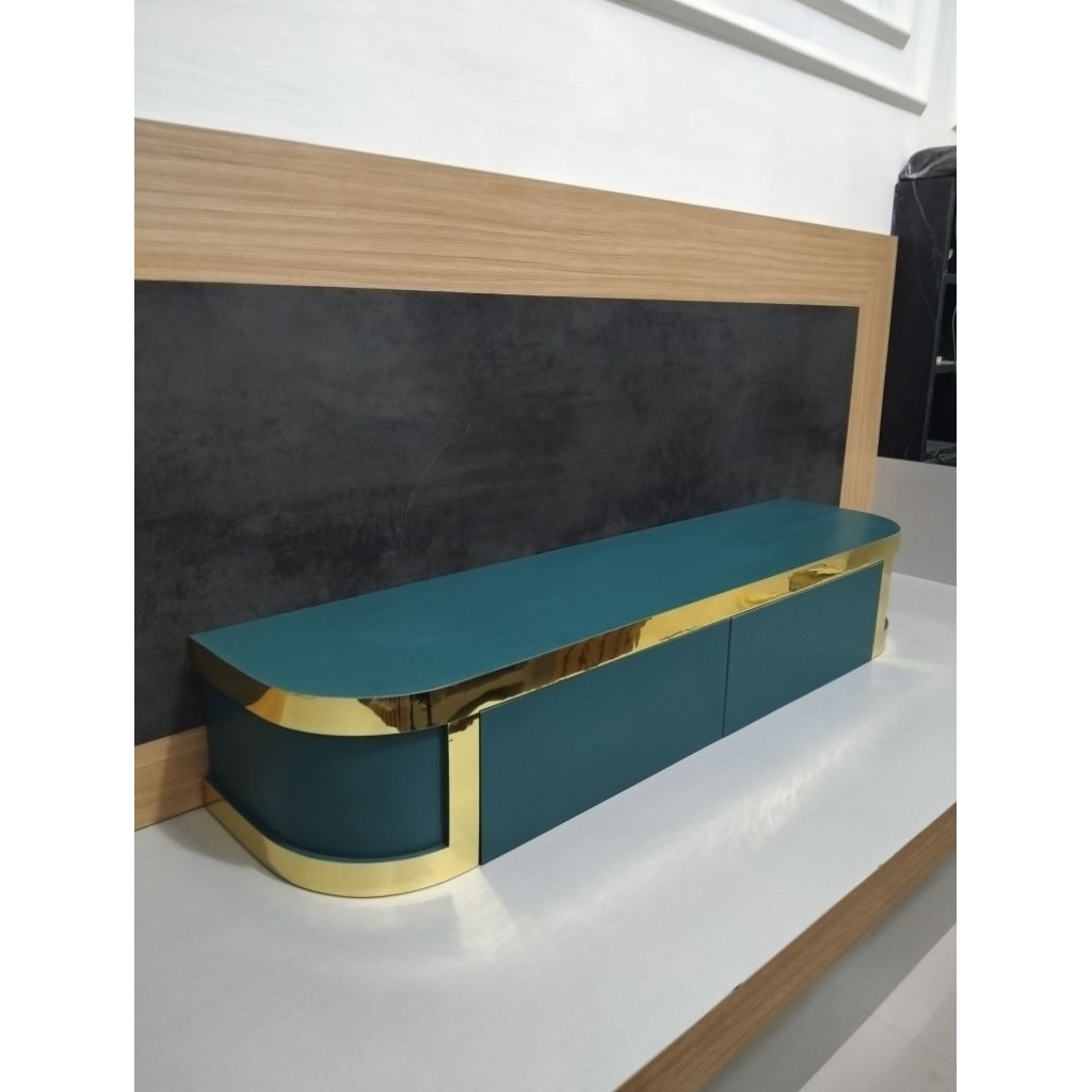 Meja TV minimalis 120cm  Emerald GOLD | Meja TV minimalis HPL PREMIUM  Kombinasi edging warna Gold