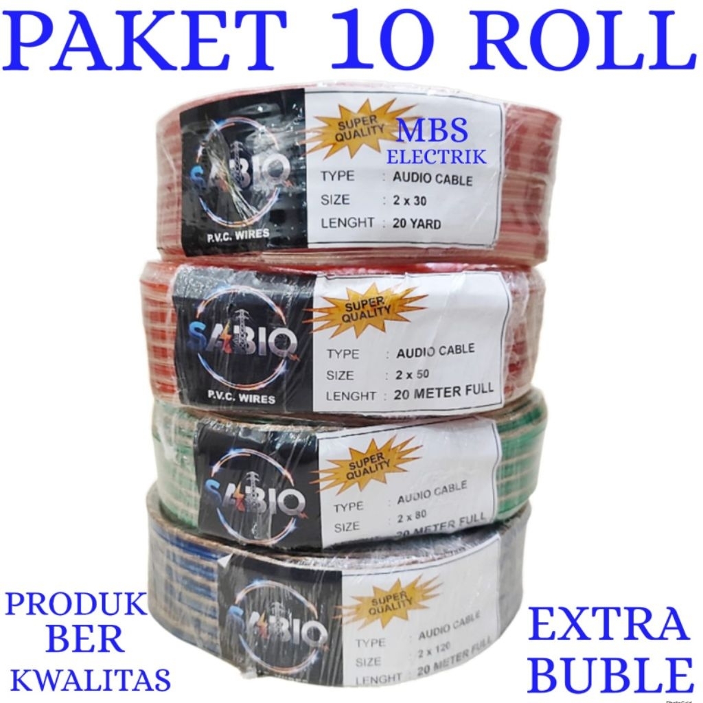 KABEL AUDIO / KABEL LISTRIK / KABEL TRANSPARAN SABIQ 20 METER FULL PAKET 10 ROLL