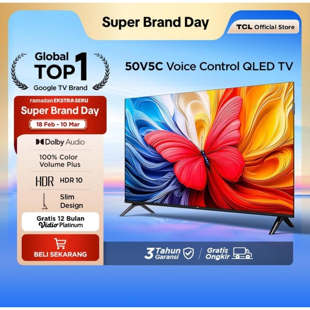 TCL SMART GOOGLE TV 50 INCH 50V5C digital tv garansi resmi