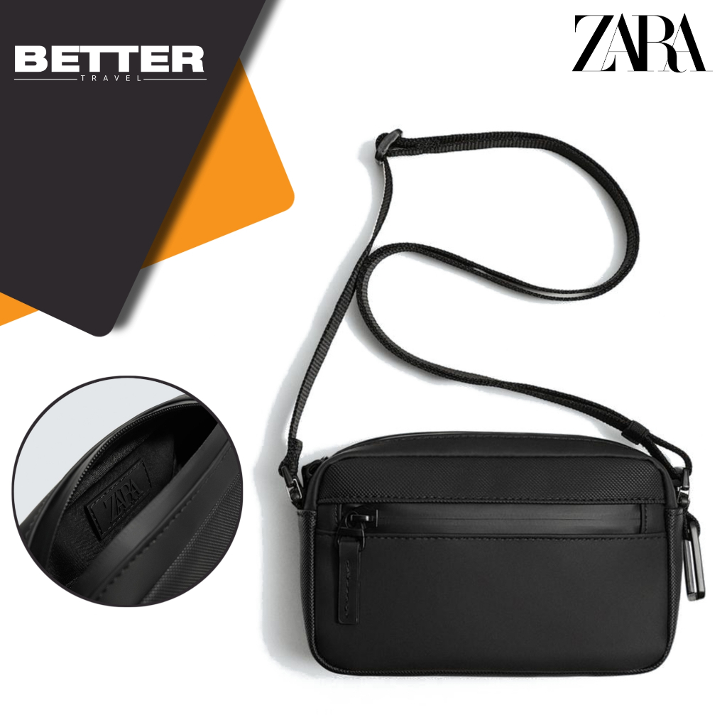 Tas selempang crossbody pria ZARA sling bag pria kasual hitam