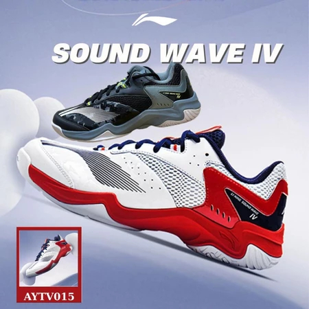 Sepatu Badminton Sepatu Bulutangkis Lining Sound Wave IV AYTV015 Putih Merah 100% Original