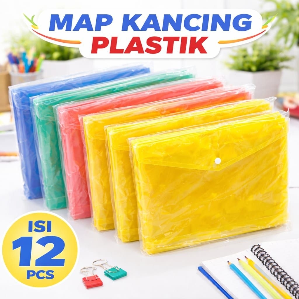 Map Kancing Plastik F4 Warna Warni | TEBAL | Map Dokumen [ 1Pak = 12Pcs]