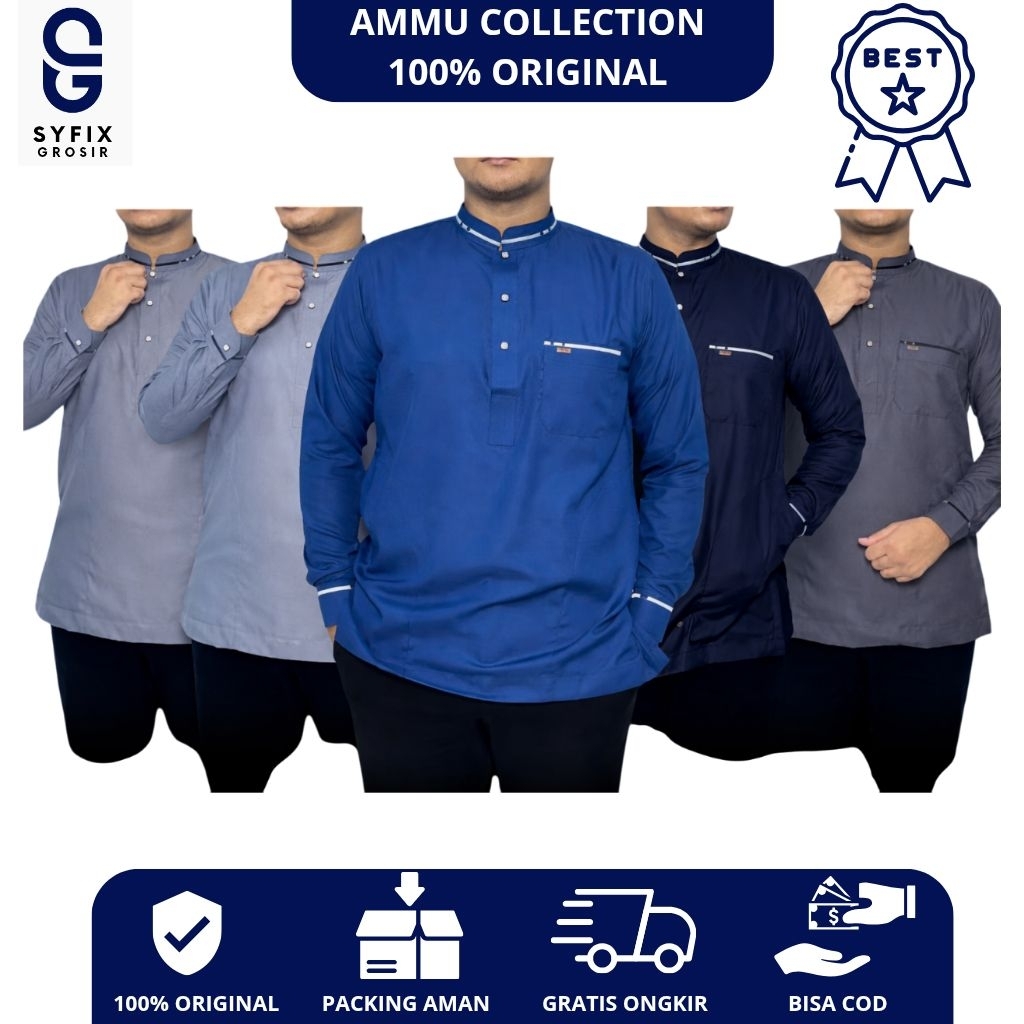 Baju Kemeja Koko Kemko AMMU COLLECTION Original Eksklusif Busana Muslim Pria Dewasa Lengan Panjang M