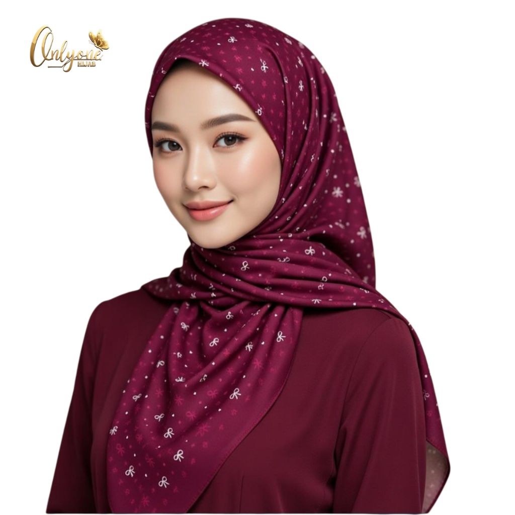 HIJAB VOAL BURGUNDY  JILBAB  MOTIF | KERUDUNG SEGIEMPAT PITA CANTIK