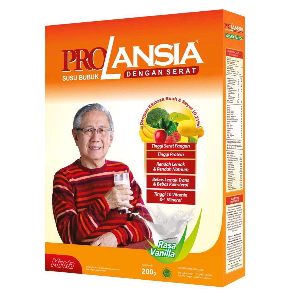 PROLANSIA Susu Bubuk dengan Serat – Rasa Vanilla (200 g).