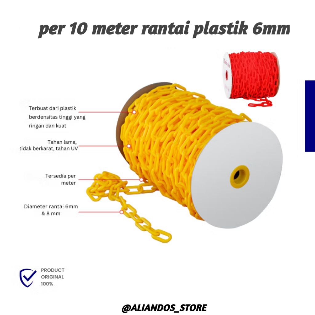 ( per 10 meter) Plastik chain/ Rantai plastik 4,5,6,8,10,12MM bahan pvc kuat warna tidak cepat luntu
