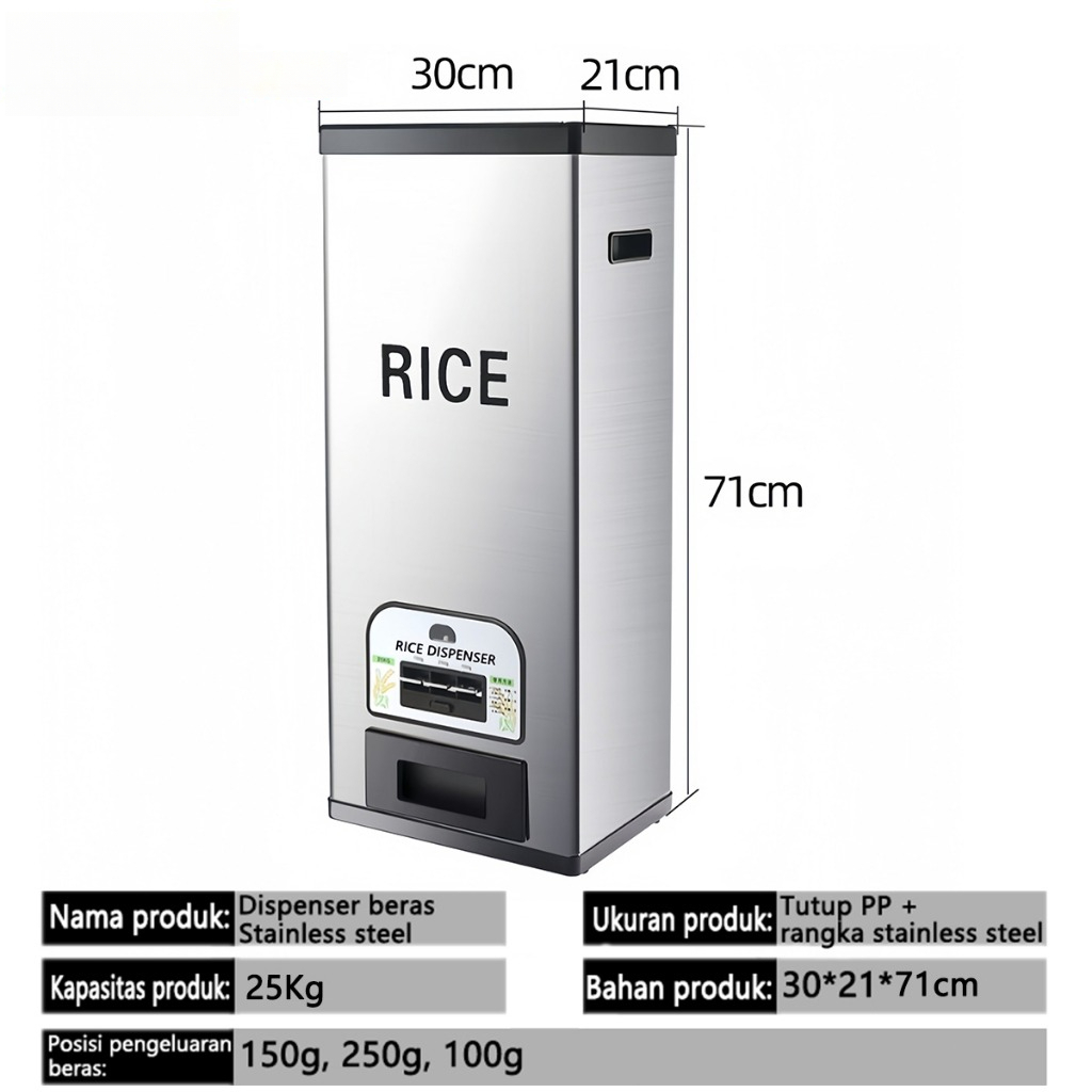 RAS GRATIS ONGKIR DAN PENGEMBALIAN NEW DISPENSER BERAS STAINLESS STEEL SUS 304 / TEMPAT PENYIMPANAN 