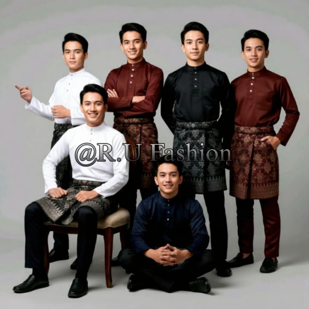 Set Baju Celana Melayu Cekak Musang Teluk Belanga Pria Pakaian Koko Adat Khas Melayu Malaysia