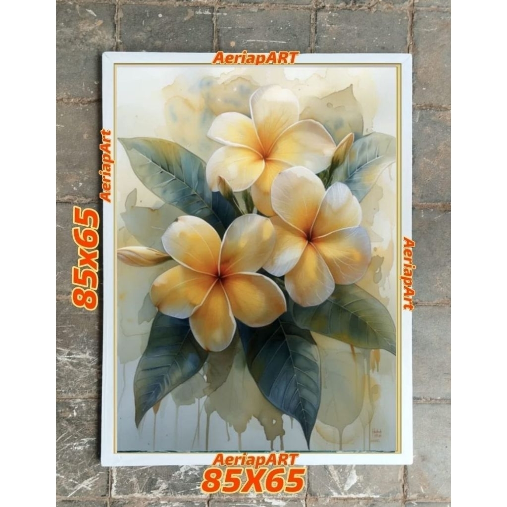 hiasan dinding lukisan cetak printing bunga Jepun Bali plus FIGURA ukuran 80*60