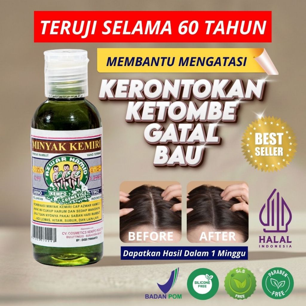 Minyak Kemiri Cap 3 Anak CKI Asli Minyak Rambut Cap Tiga Anak Original 60 ml