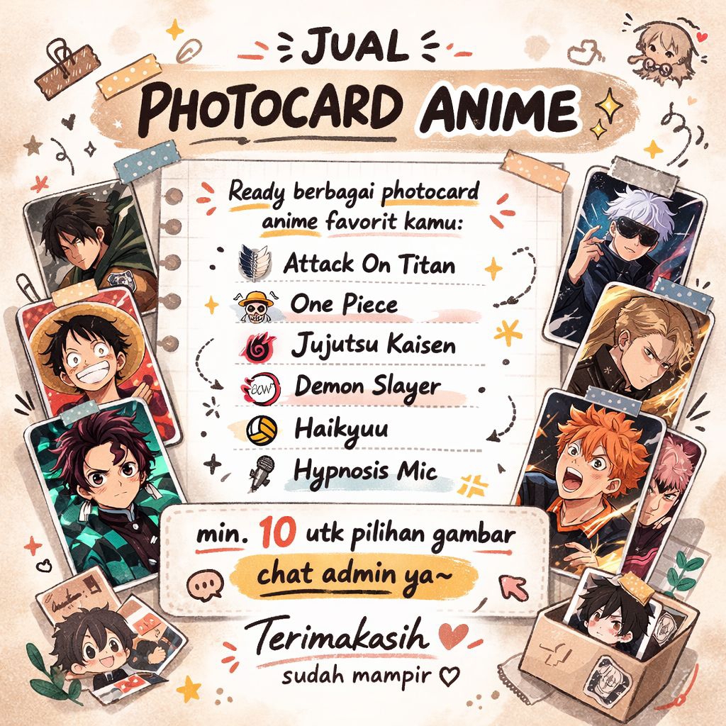 Photocard Anime ( NO OFFICIAL ) Attack on Titan, One Piece, Jujutsu Kaisen, Haikyuu, Demon Slayer, H