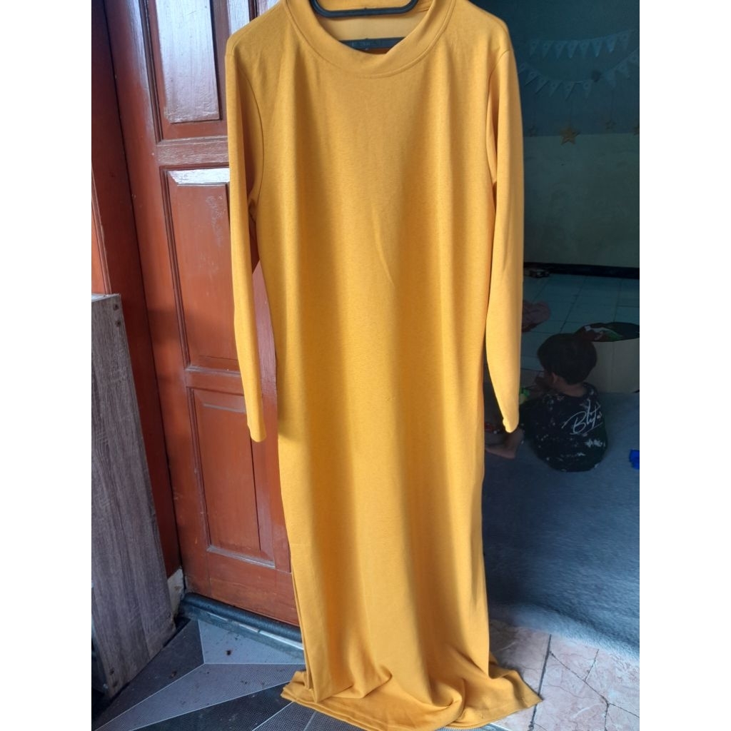 preloved gamis kaos abaya kaos warna mustard ukuran L