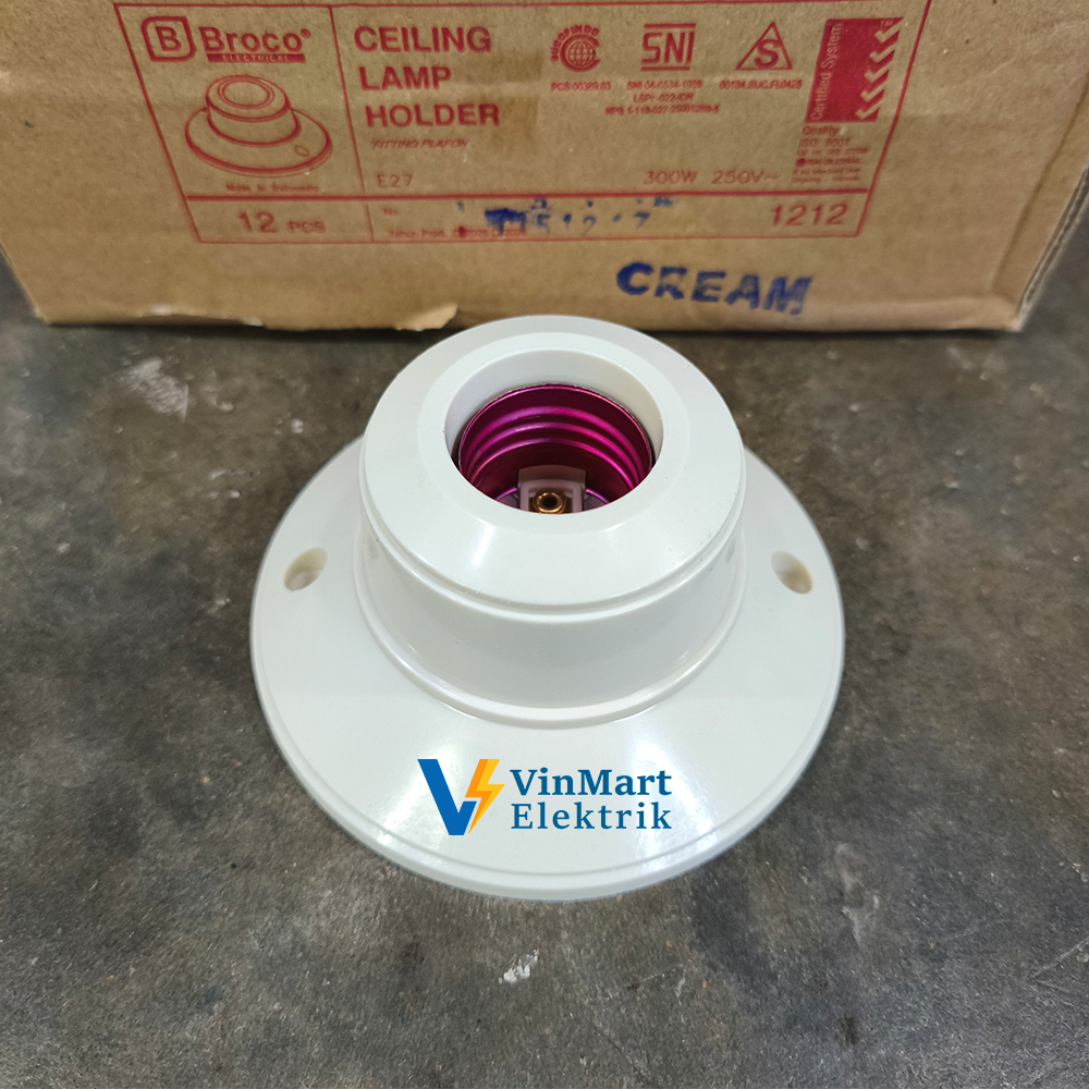 Broco Fitting Lampu Plafon Bulat Putih Cream Pitingan Lampu Hias 1212