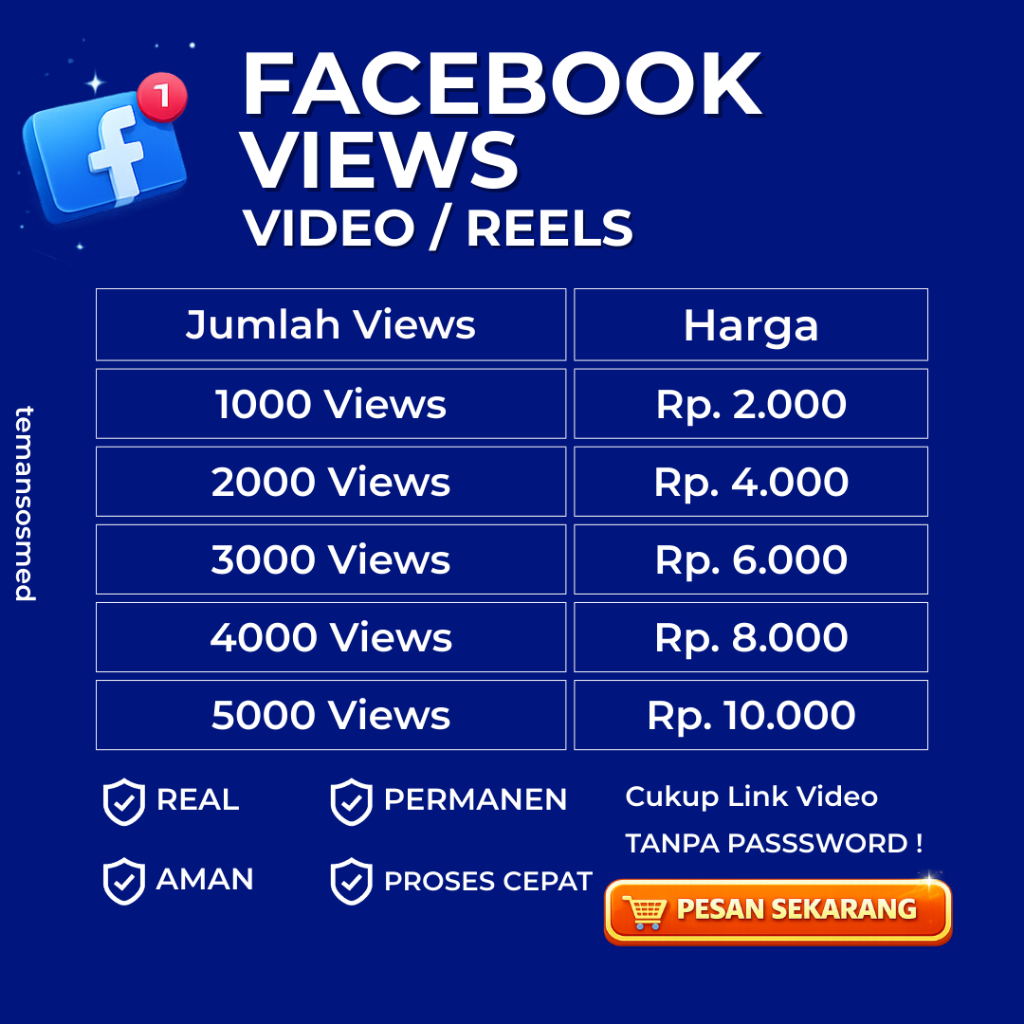 View Views Viewers Viwers Tayangan Facebook FB Reel Reels Murah Bergaransi Permanen