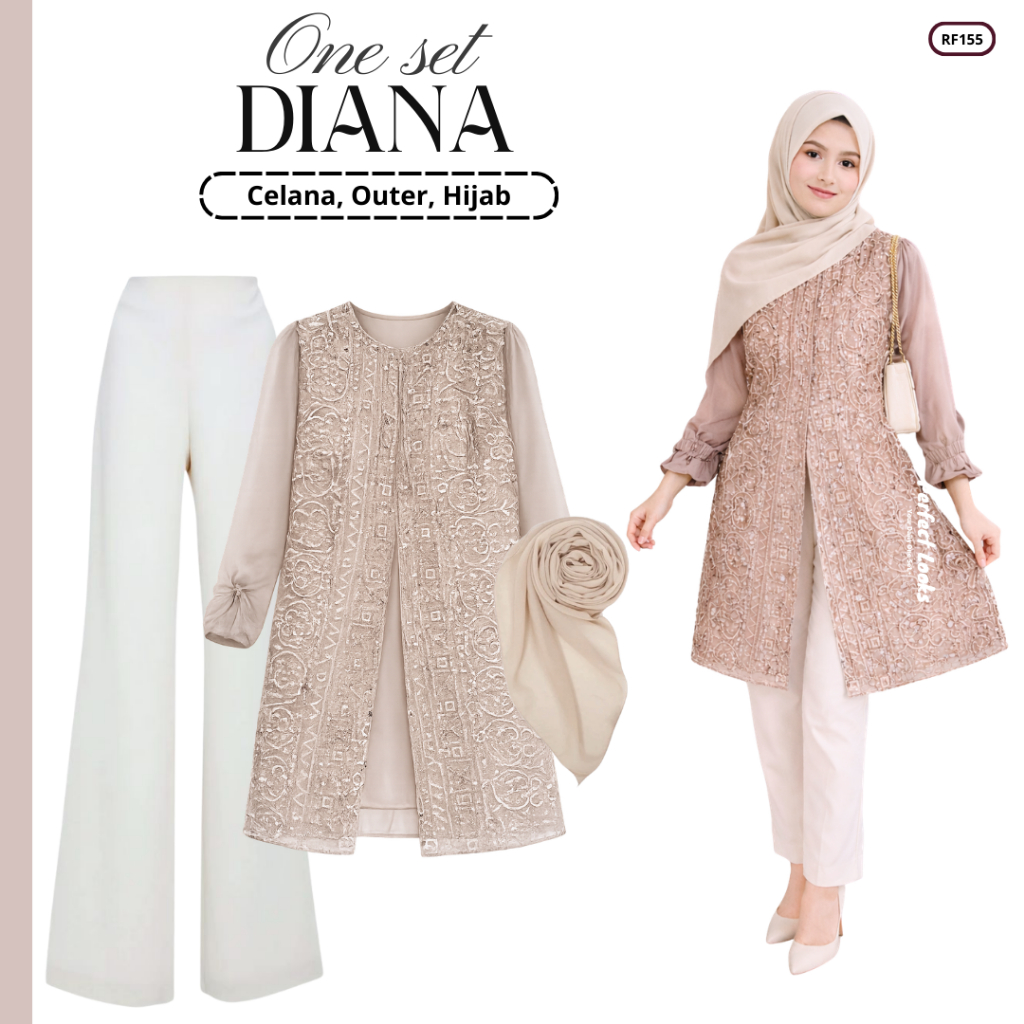 Setelan Outfit Kondangan Tunik | Celana, Outer Zize, Hijab | One Set Remaja Kekinian  RF155
