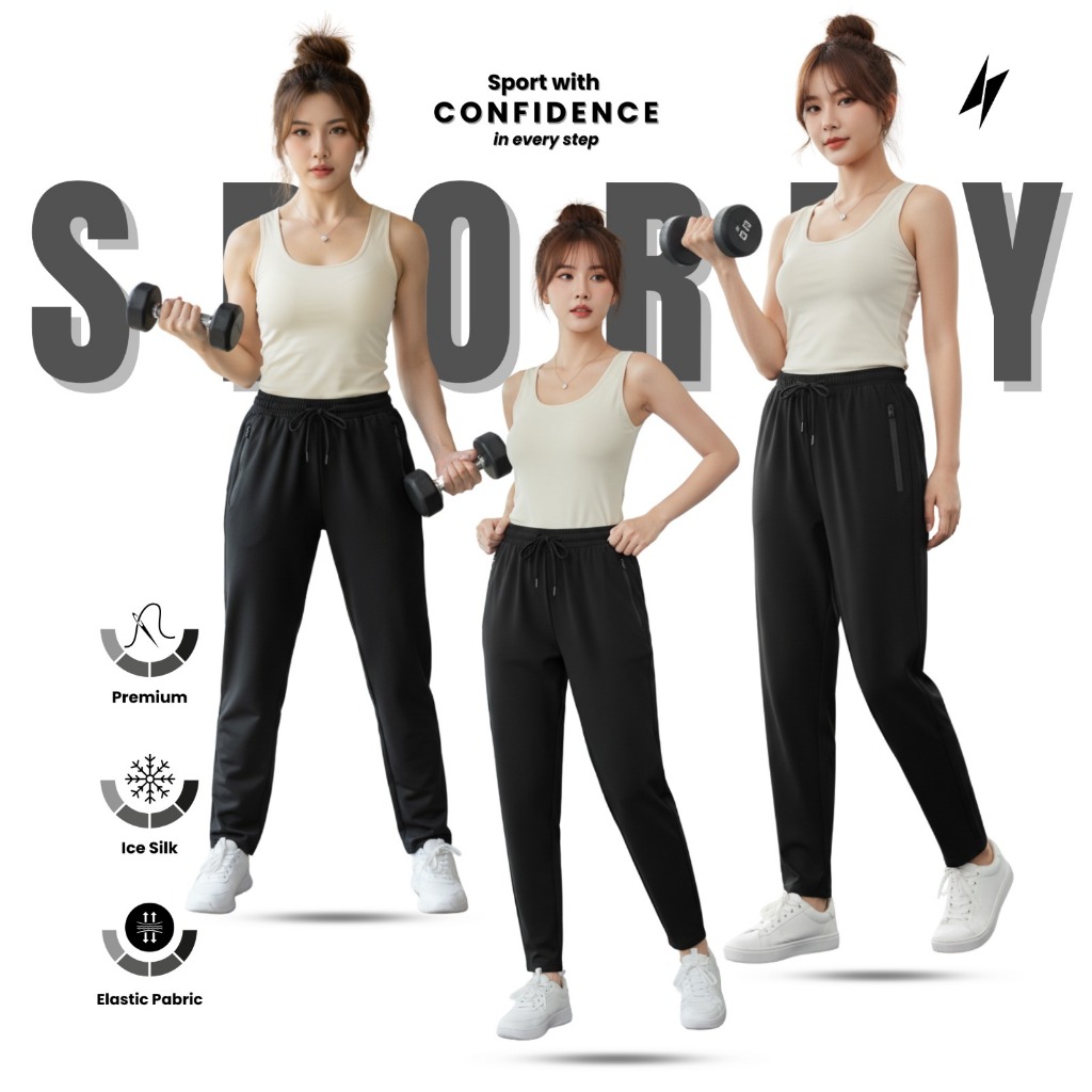 STRONG PANTS Celana Training Saku Polos Wanita Strech Premium Untuk Gym Senam Slim Fit Nyaman Dipaka