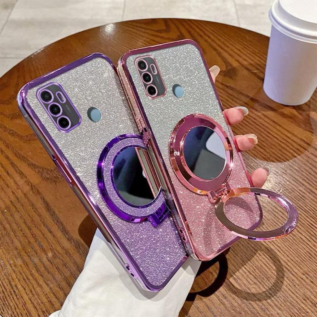 Softcase Oppo A53 / A33 Casing Standing Glitter Mirror Magnetic Terbaru