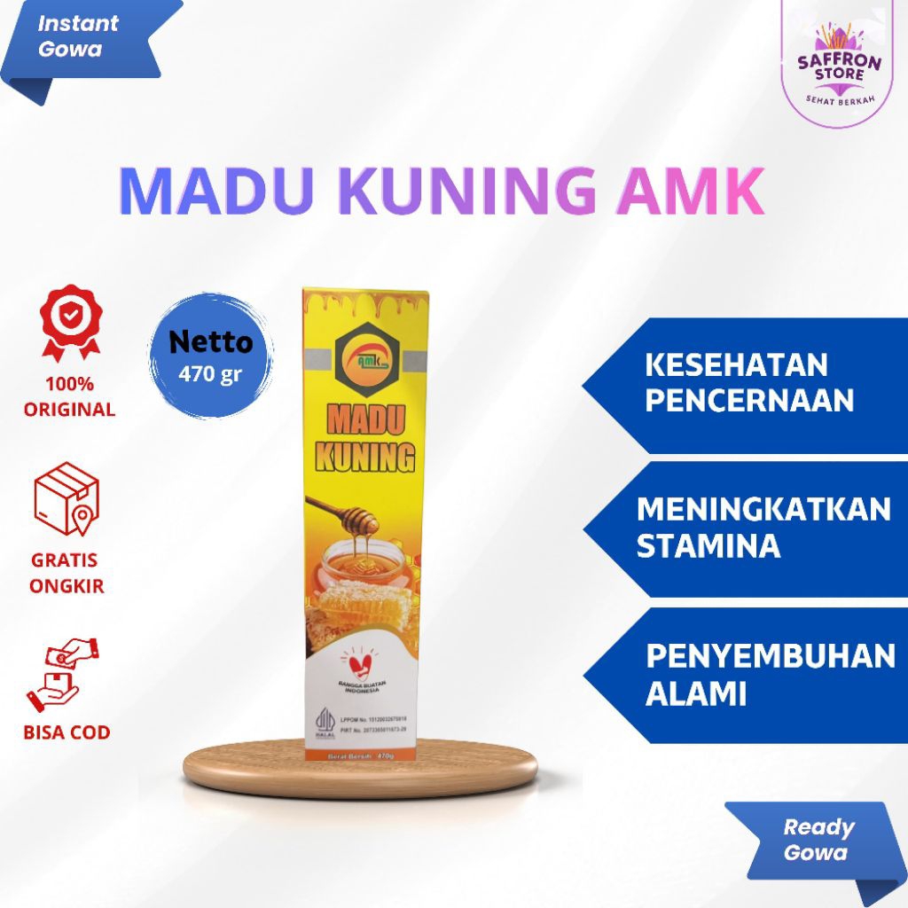 MADU KUNING AMK 470Gram |Madu Kuning Alami