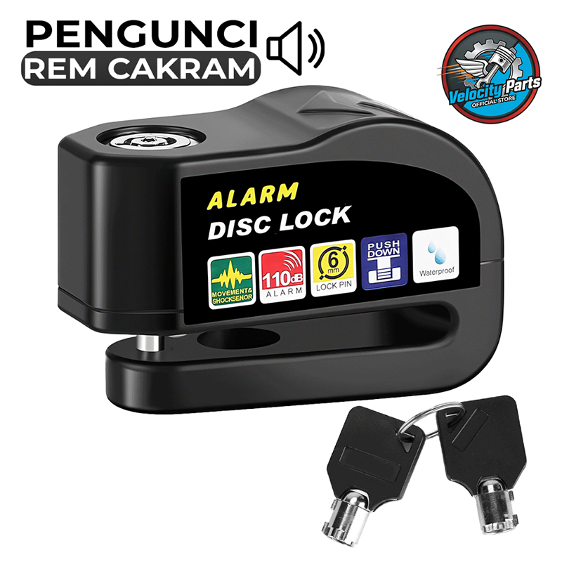 Gembok Cakram Alarm Motor Anti Maling Disc Lock Waterproof Hitam Merah NMAX PCX Vario Beat COD