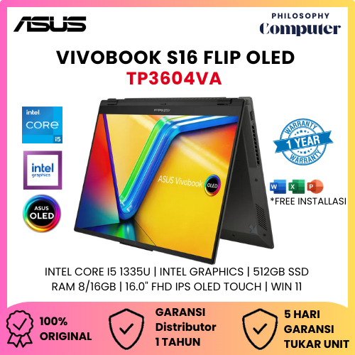 Asus Vivobook S16 Flip Core i5 RAM 8GB 512GB SSD 16" IPS Touchscreen Win11