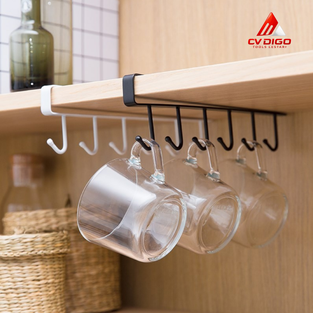 Rak Gantung Peralatan Dapur Pakaian Lemari 6 Hook Alumunium