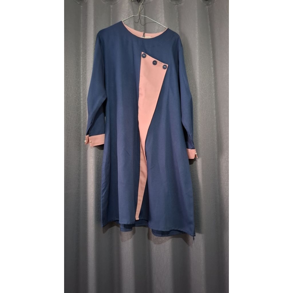 Tunik / pakaian muslim wanita warna kombinasi pink-navy