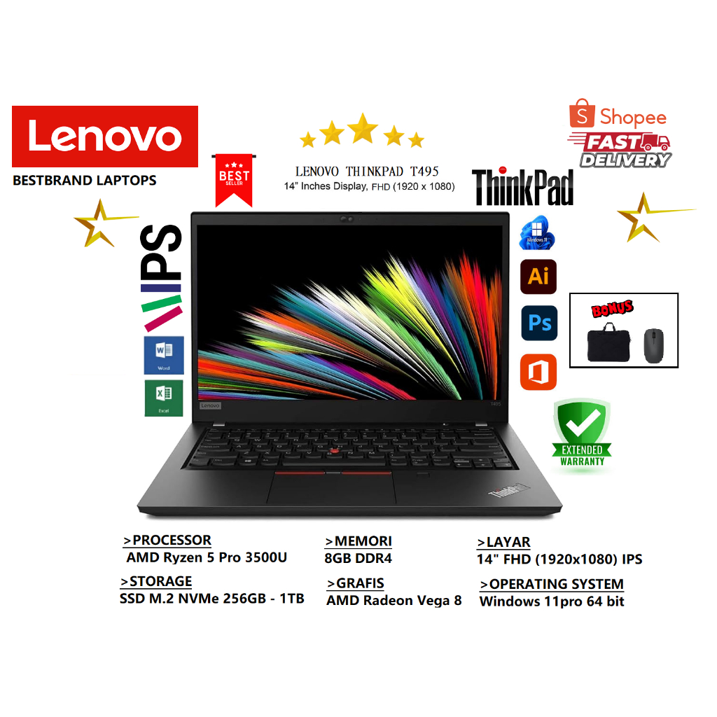 Laptop Lenovo Thinkpad T495 TOUCHSCREEN Ryzen5 Pro 3500u 32GB SSD 1TB MULUS BERGARANSI