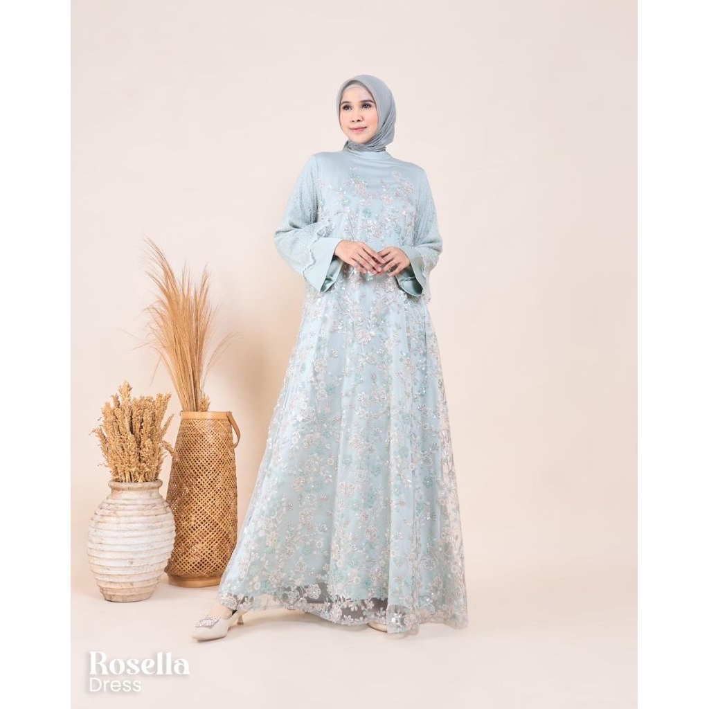 ROSELLA DRESS / GAMIS MEWAH / DRESS LEBARAN ORI BY MAREVI (HANYA SIZE STANDAR)