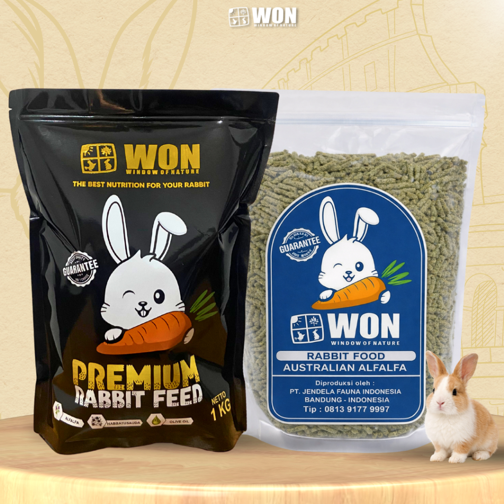 Bundling Pelet WON Paket Bundling Pelet Kelinci 1kg dan Pelet Alfalfa 500g Nutrisi Tinggi WON 1Kg + 