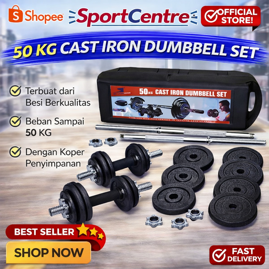 Dumbell set 50kg / york dumbell 50kg / dumbell set barbel york 50 kg dumbel set koper 50 kg