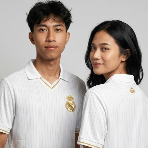 Kaos Polo Jersey Retro Pria Putih Salur Gold Supporter Ver.