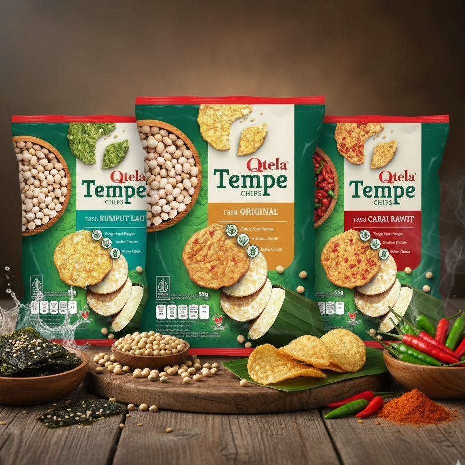 QTELA TEMPE 60GR / QTELA TEMPE ORIGINAL / QTELA TEMPE RUMPUT LAUT / QTELA TEMPE CABAI RAWIT / SNACK 