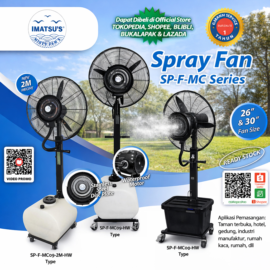 IMATSU'S Spray Fan 30 Inch Kipas Angin Embun Kabut 41 Liter Angin Kencang MIsty Fan Outdoor Indoor