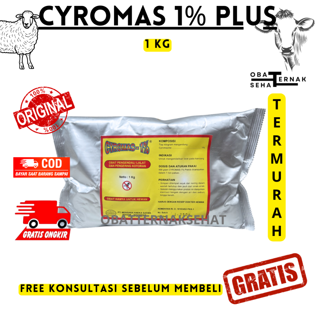 CYROMAS 1% PLUS 1 KG - MENSANA Obat Pengendali Larva Lalat dan Pengering Kotoran Peternakan Kandang 