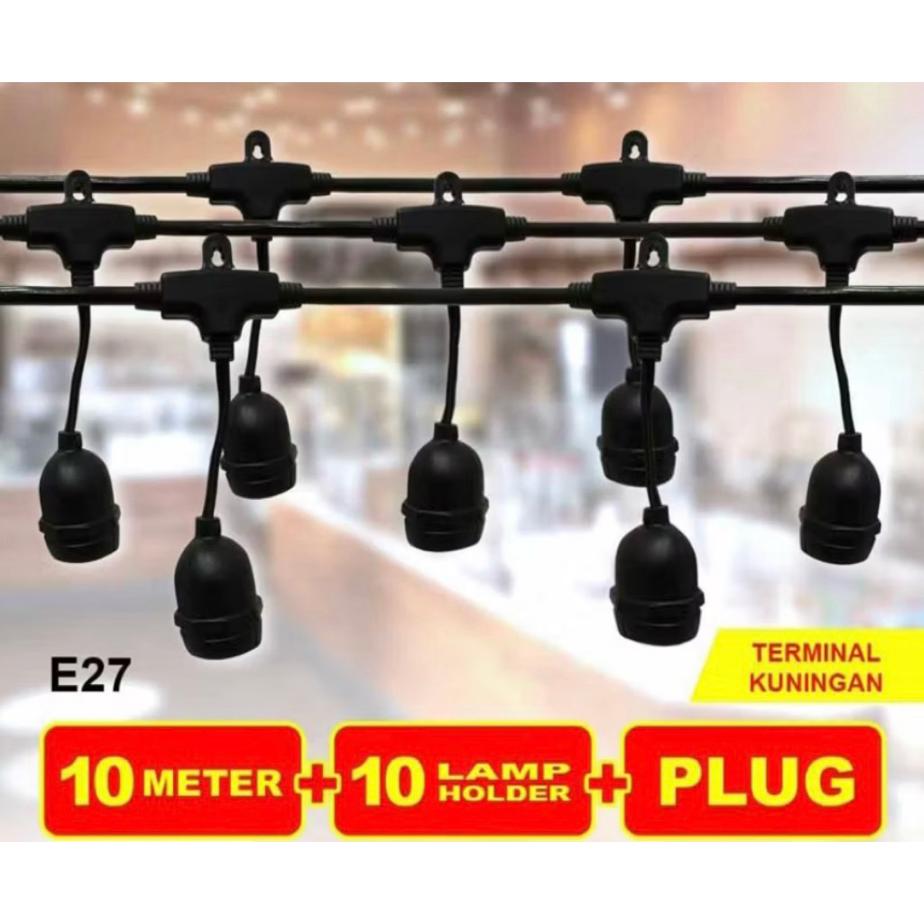 Fitting Lampu Gantung Outdoor 10 Meter 10 Fitting / Fitting Lampu Cafe 10 Meter 10 Fitting