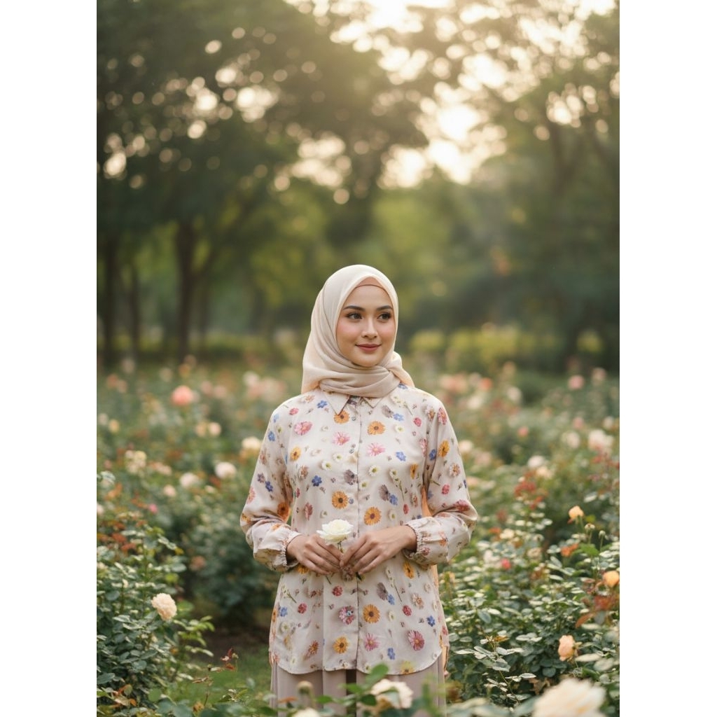 Kemeja Wanita Murah Motif Bunga Oversize Rayon