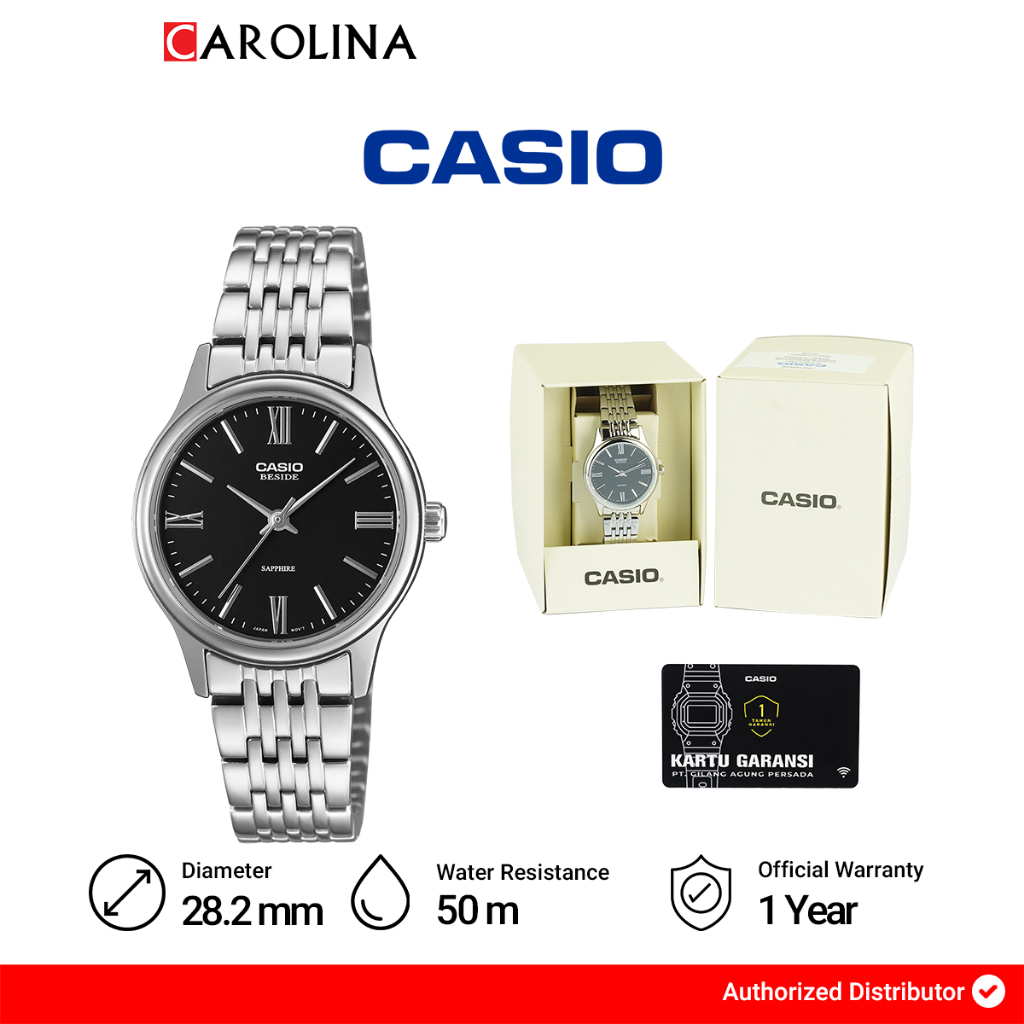 Jam Tangan Wanita Casio Beside BLS-100D-1A Black Dial Stainless Steel Band