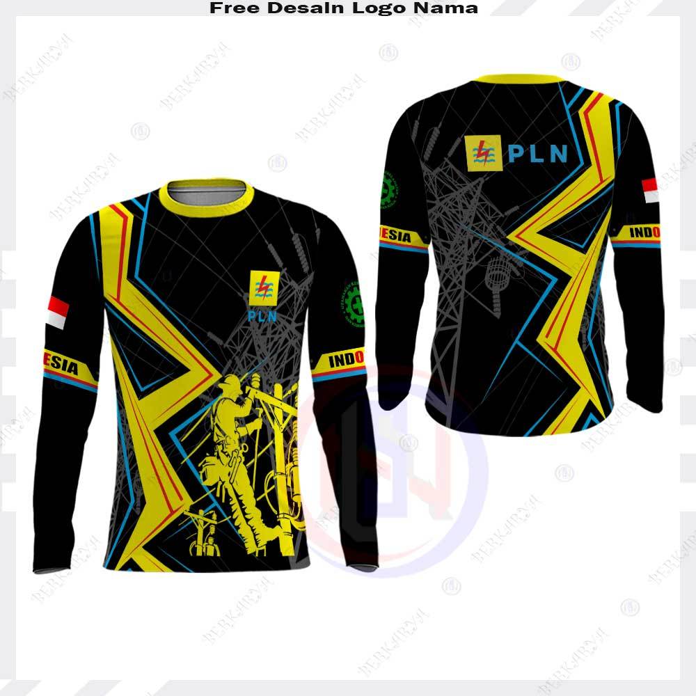Kaos PLN Listrik Indonesia Lengan panjang / Baju PLN / Kaos Jersey PLN Fullprint Free Custom
