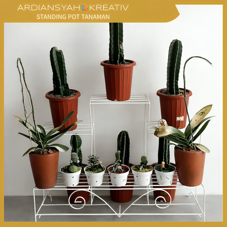 KARGO/Rak Pot Tanaman Minimalis 4 Susun Bentuk Angkot T70 x L40 x P60 & P100 - Standing Pot Besi Tan