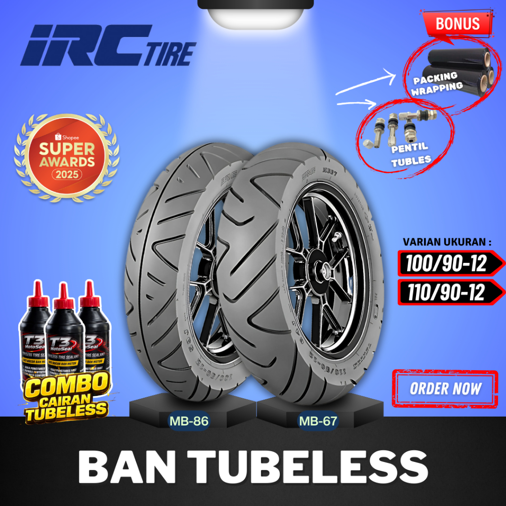 [PAKET SEPASANG MURAH] BAN IRC MB86 MB67 ( 100/90-12 / 110/90-12 ) RING 12 / BAN TUBELESS IRC RING 1