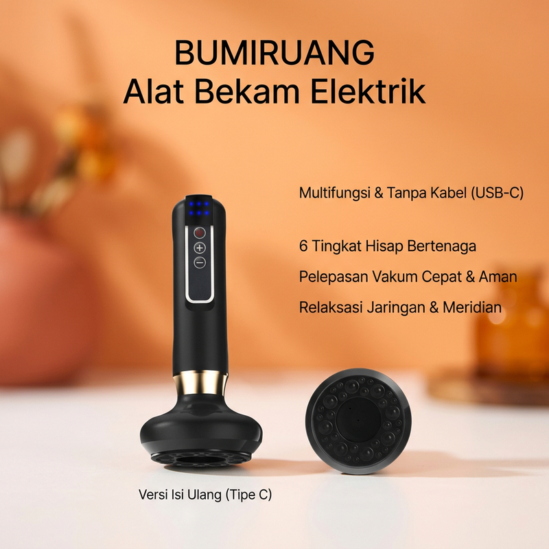 Alat bekam elektrik kabel 6 tingkat hisap LED terapi kerokan pijat refleksi vakum untuk seluruh bada