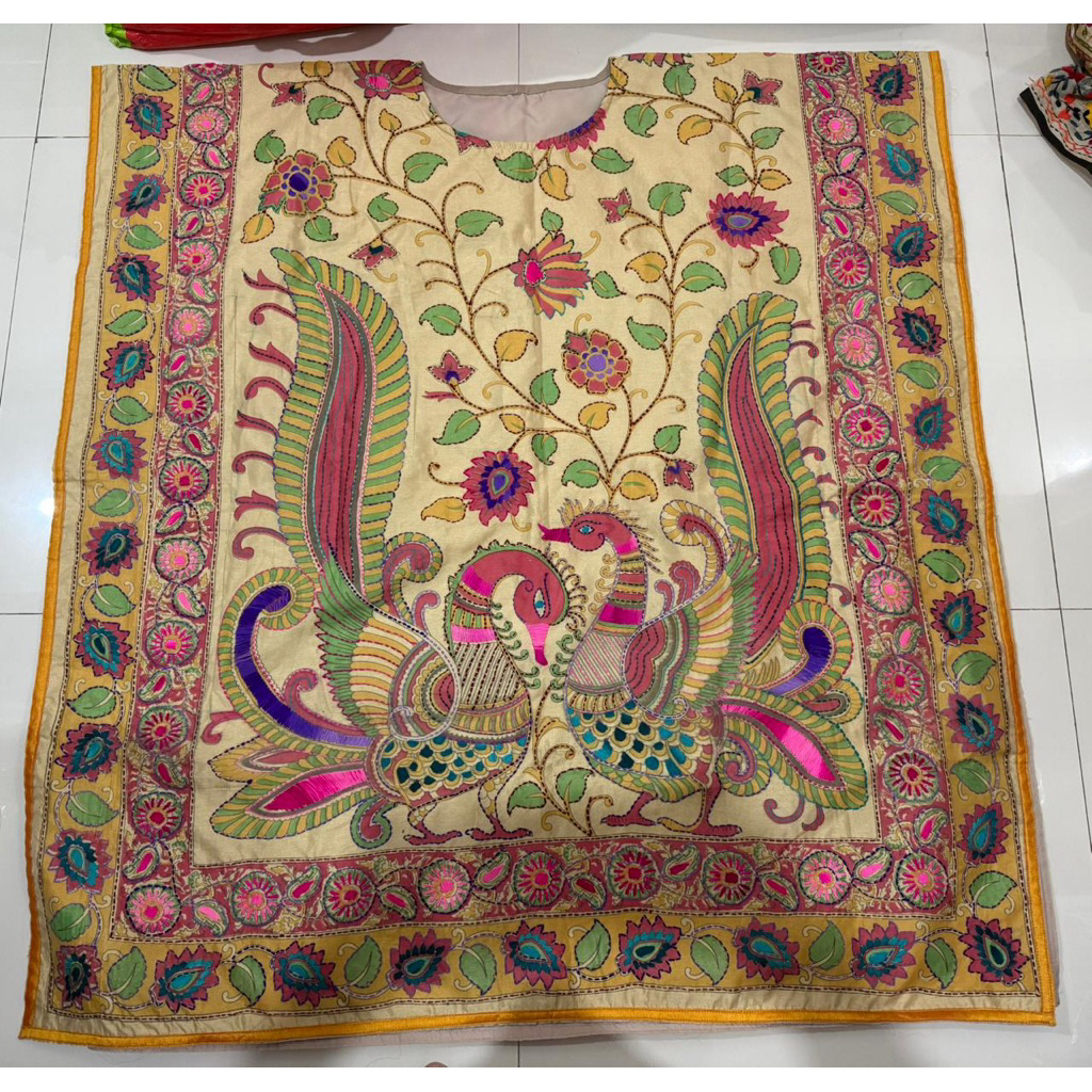 Kaftan bahan silk sulam india