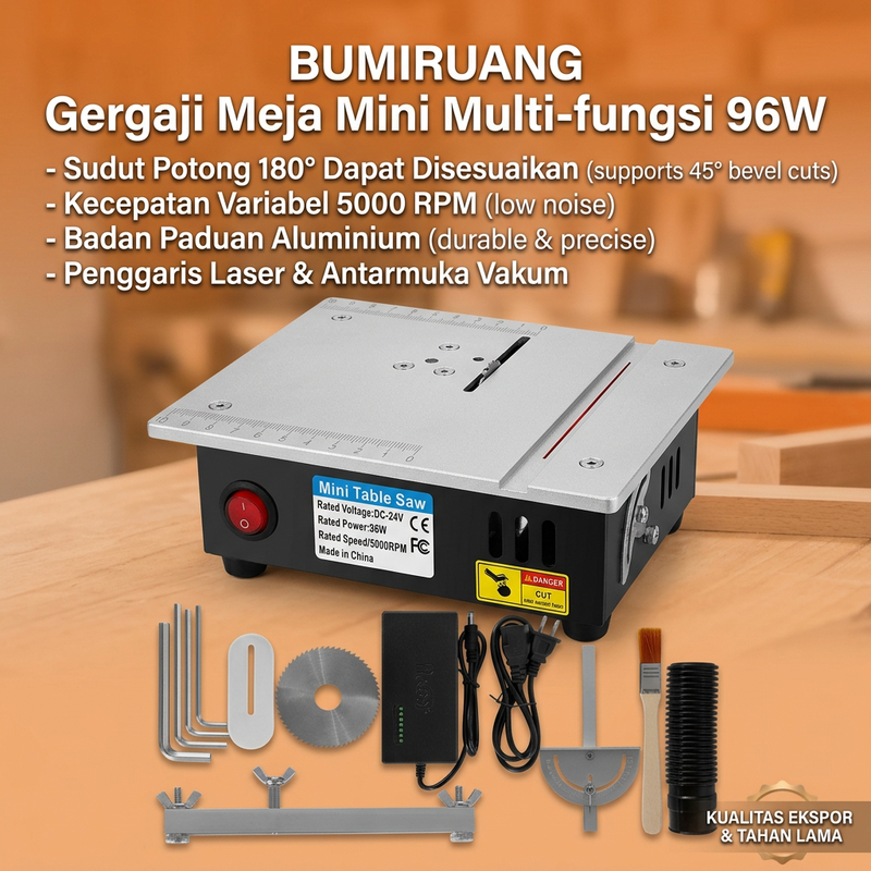 Meja Gergaji Listrik 96W 5000RPM Potong Kayu Akrilik Besi 7 Kecepatan DIY Rumah