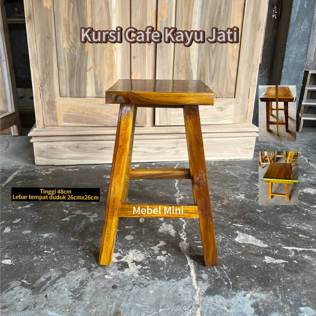 Kursi Kotak Kayu Jati Kursi Stool Kursi Bar Kursi Cafe Kursi Taman Kursi Teras Kursi Kotak Estetik